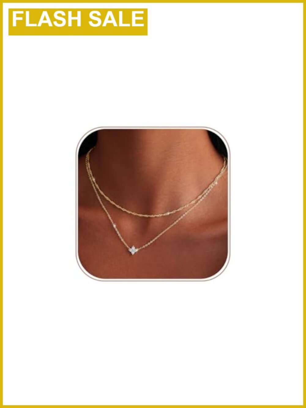 14K Gold Plated Layered Necklace Set Cubic Zirconia Dainty Pendant Adjustable